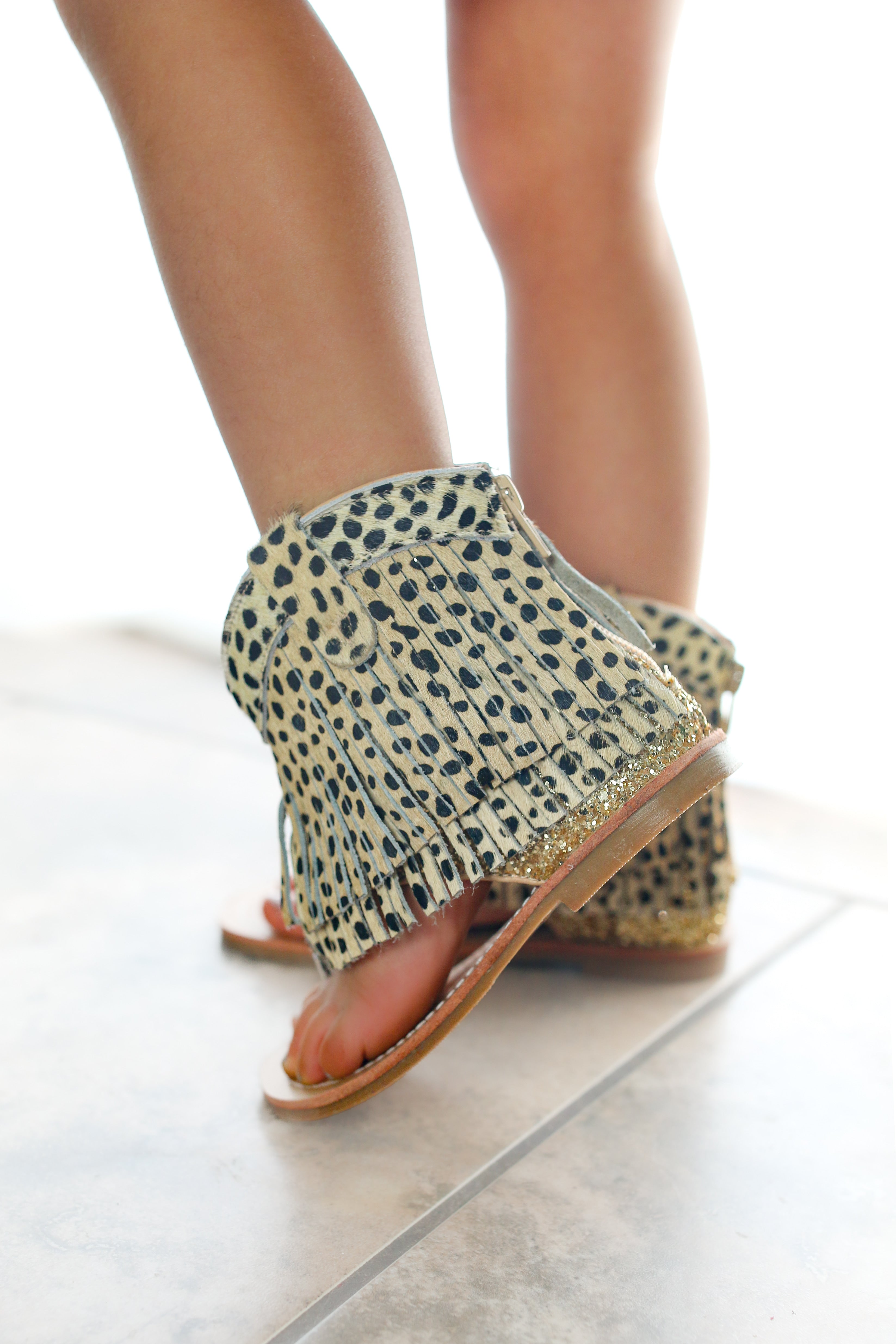 [Cheetah Dot] Fringe Sandals