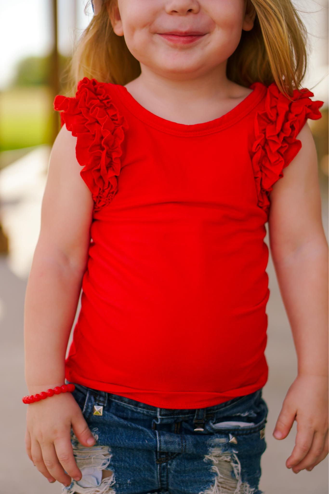 [Solid Red] Ruffle Tank