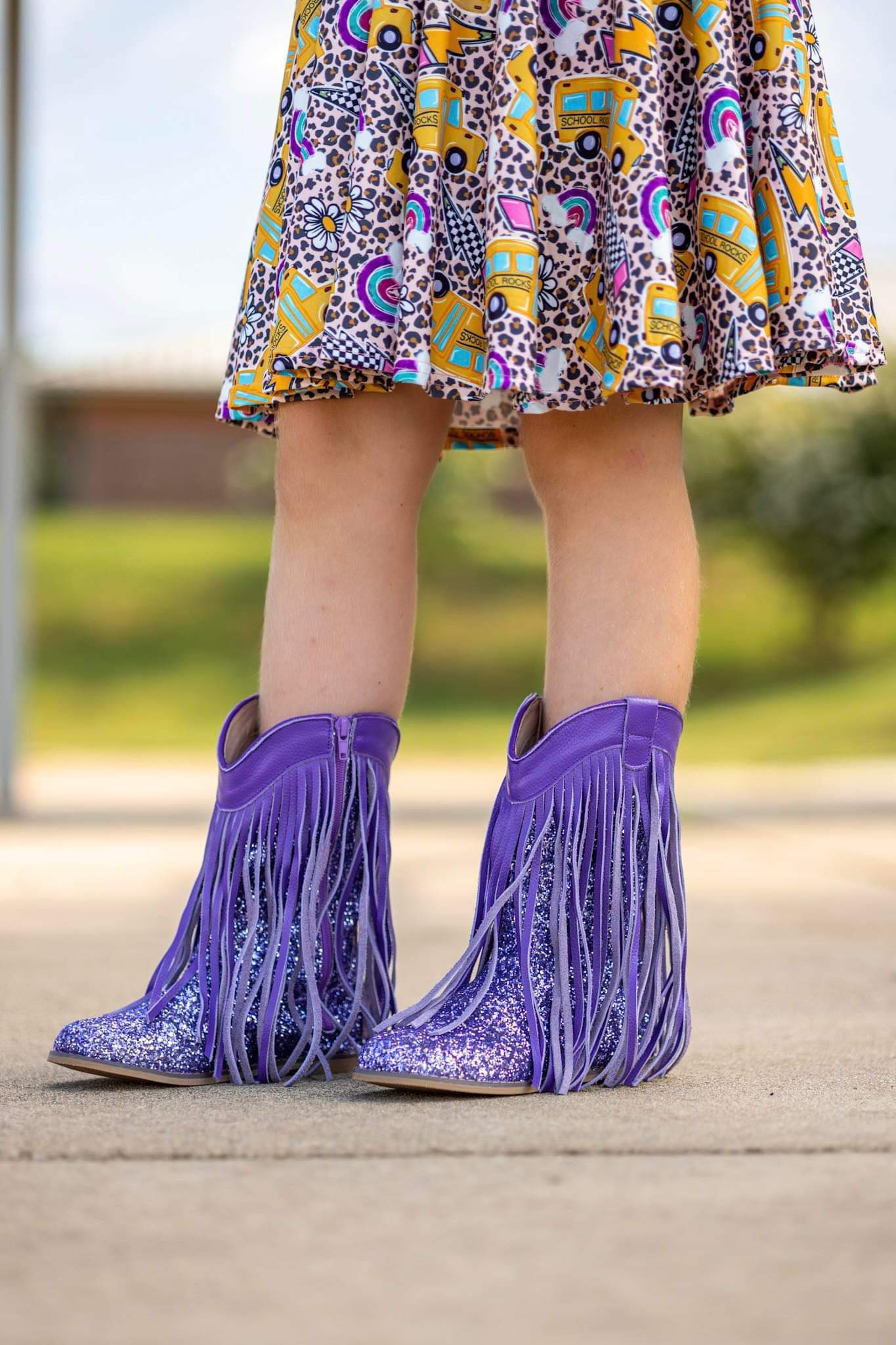 [Purple Glitter] Fringe Cowboy Boots