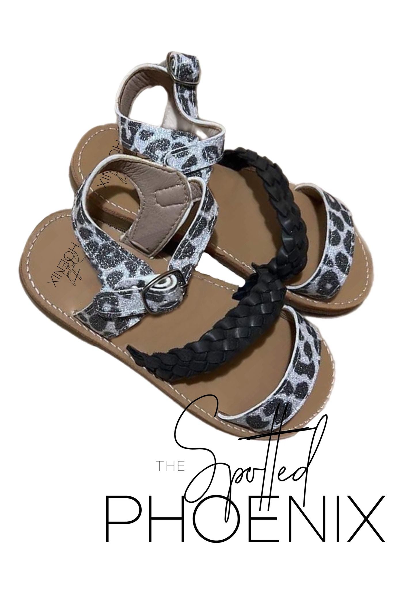 [Black w/ Leopard] Slanted Braid Sandals