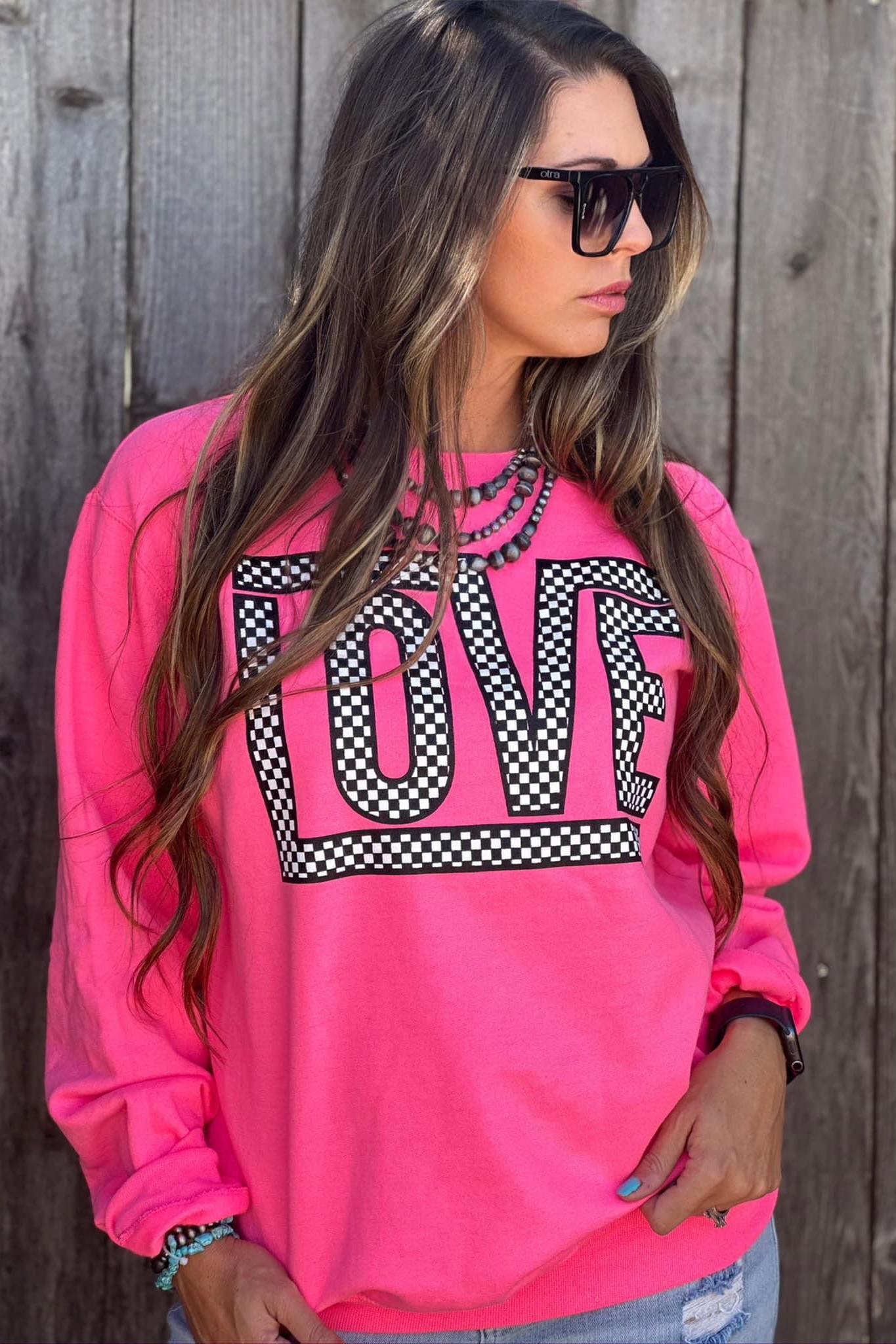 [Checkered Love] Hot Pink Sweatshirt