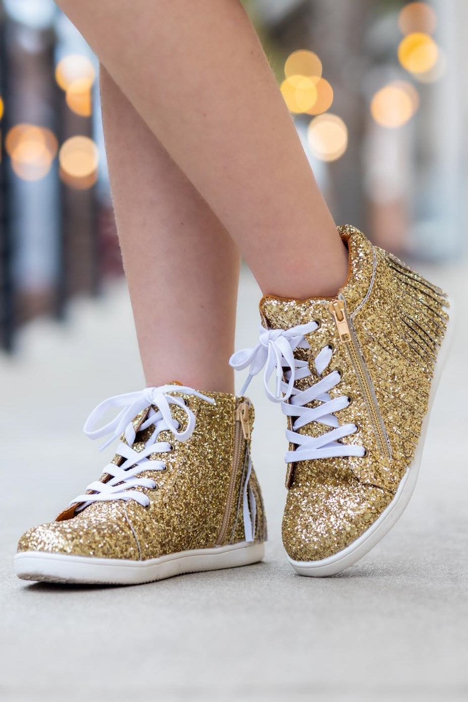 [Gold Glitter] Fringe High Top Tennies