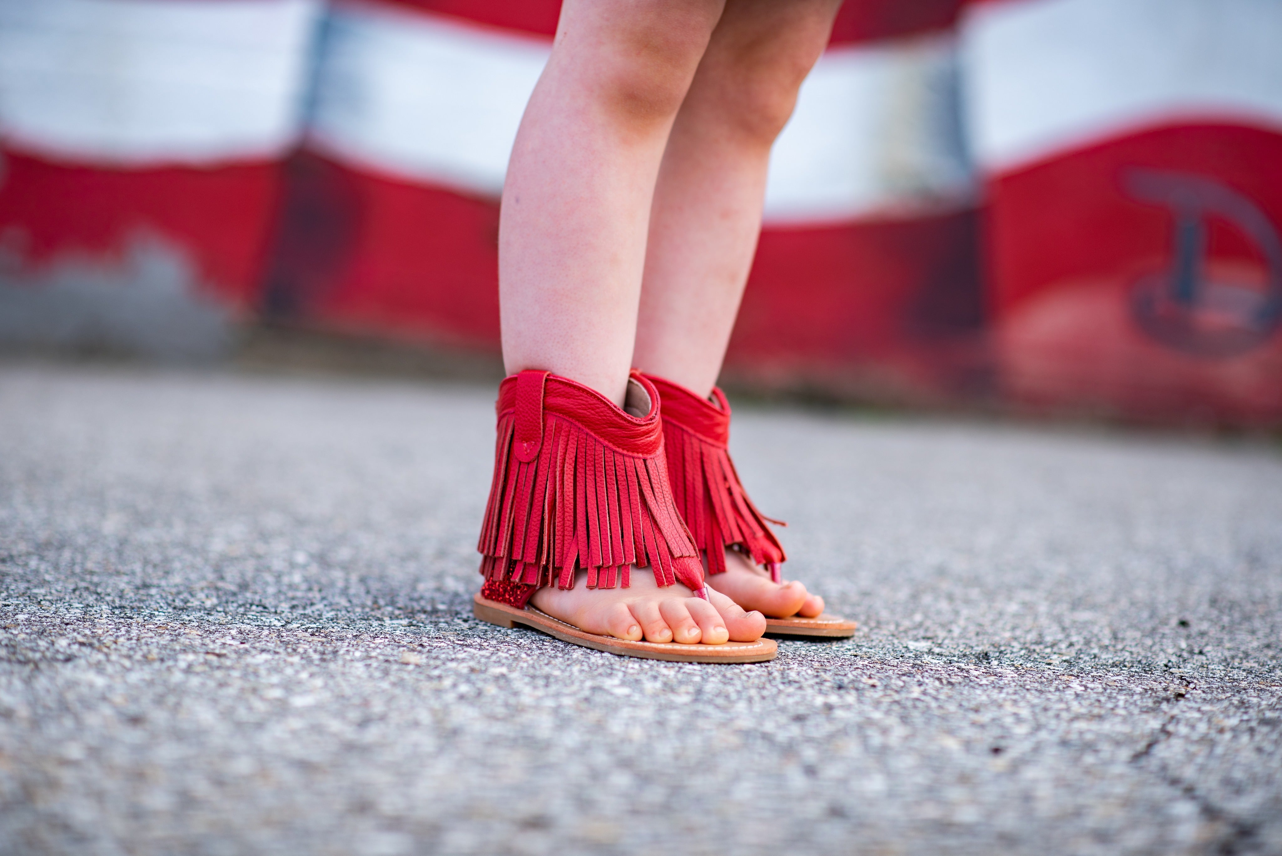 [Red] Fringe Sandals