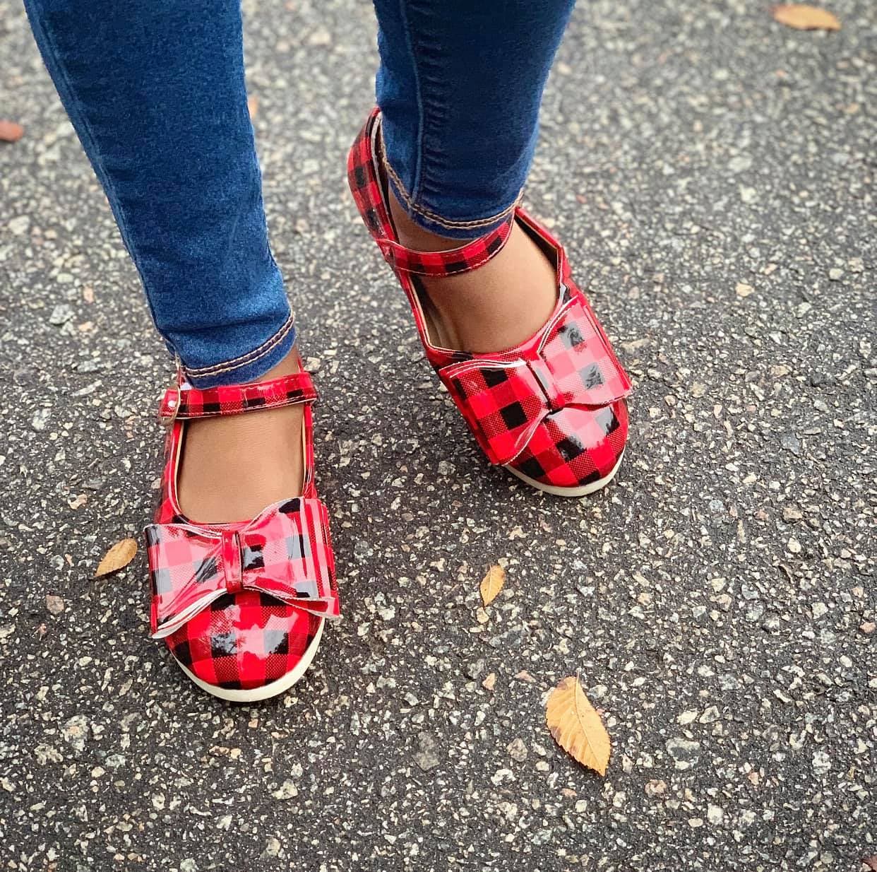 [Red Buffalo Plaid] Bow Shoes