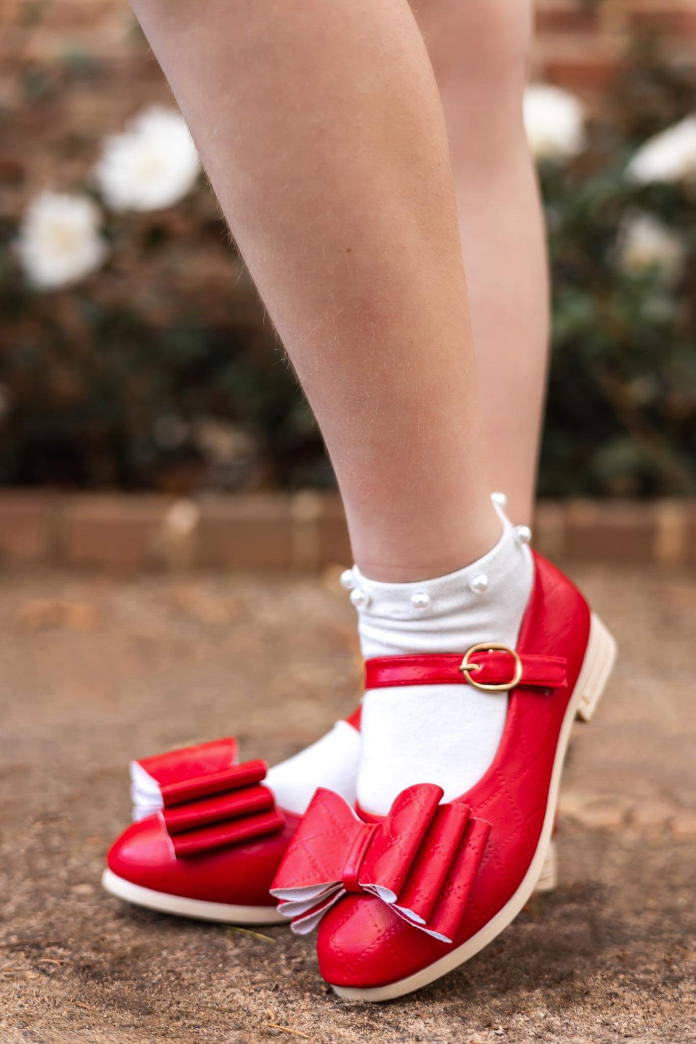 [Red Quilted] Bow Shoes