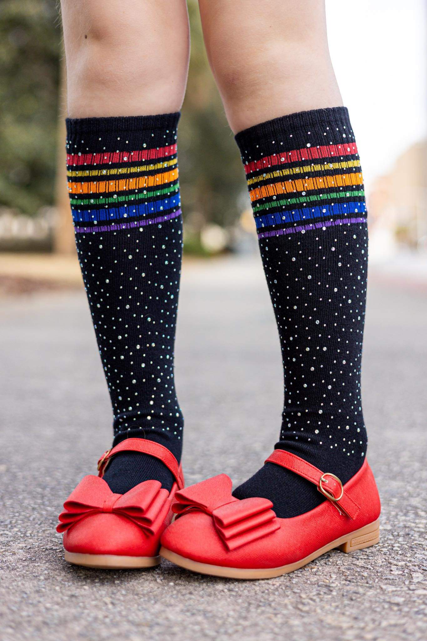 Long socks with polka dots and stripes