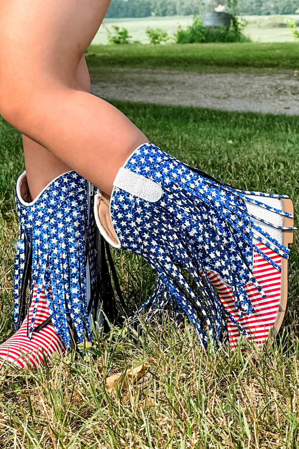 [Stars + Stripes] Fringe Cowboy Boots