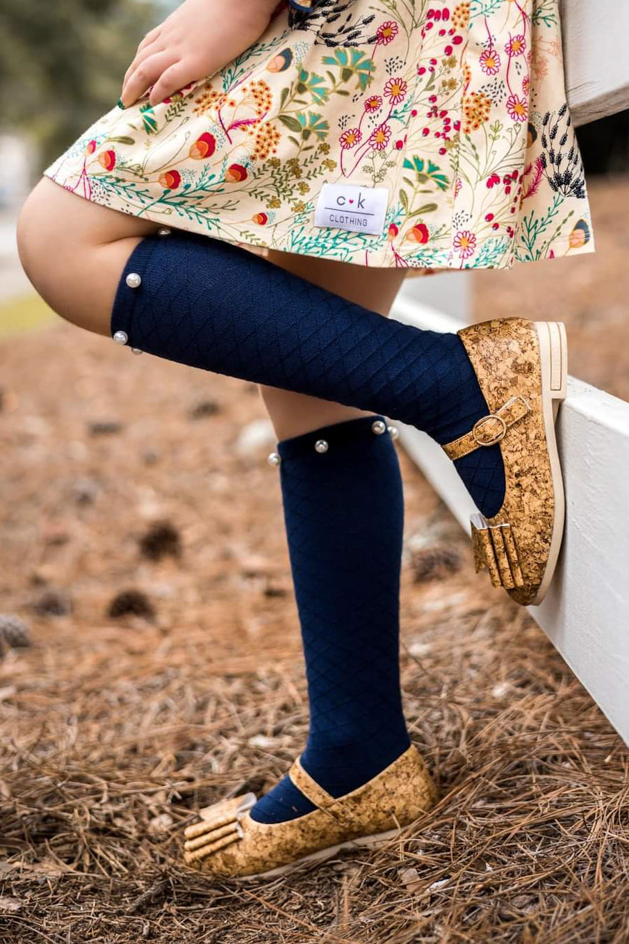 [Navy w/ Pearls] Tall Socks