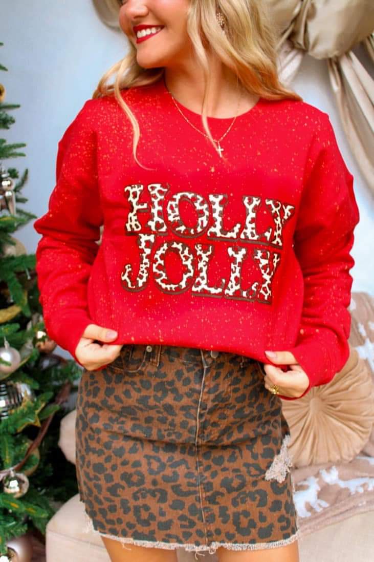 [Holly Jolly] Leopard Crew Sweatshirt
