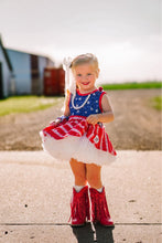 Load image into Gallery viewer, [Diamonds in the Sky] Faux Glitter LOVED Twirl Dress 12T
