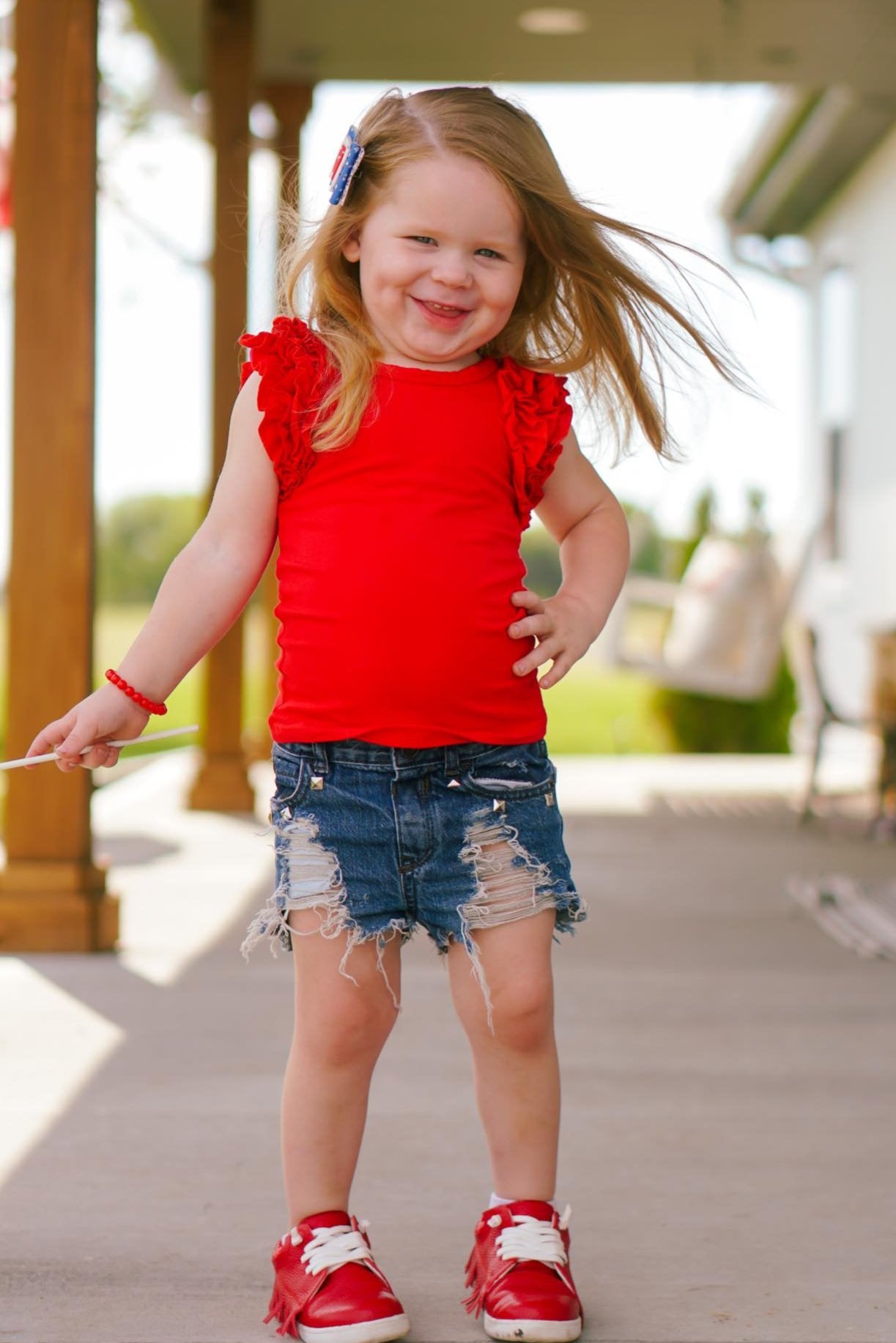 [Solid Red] Ruffle Tank