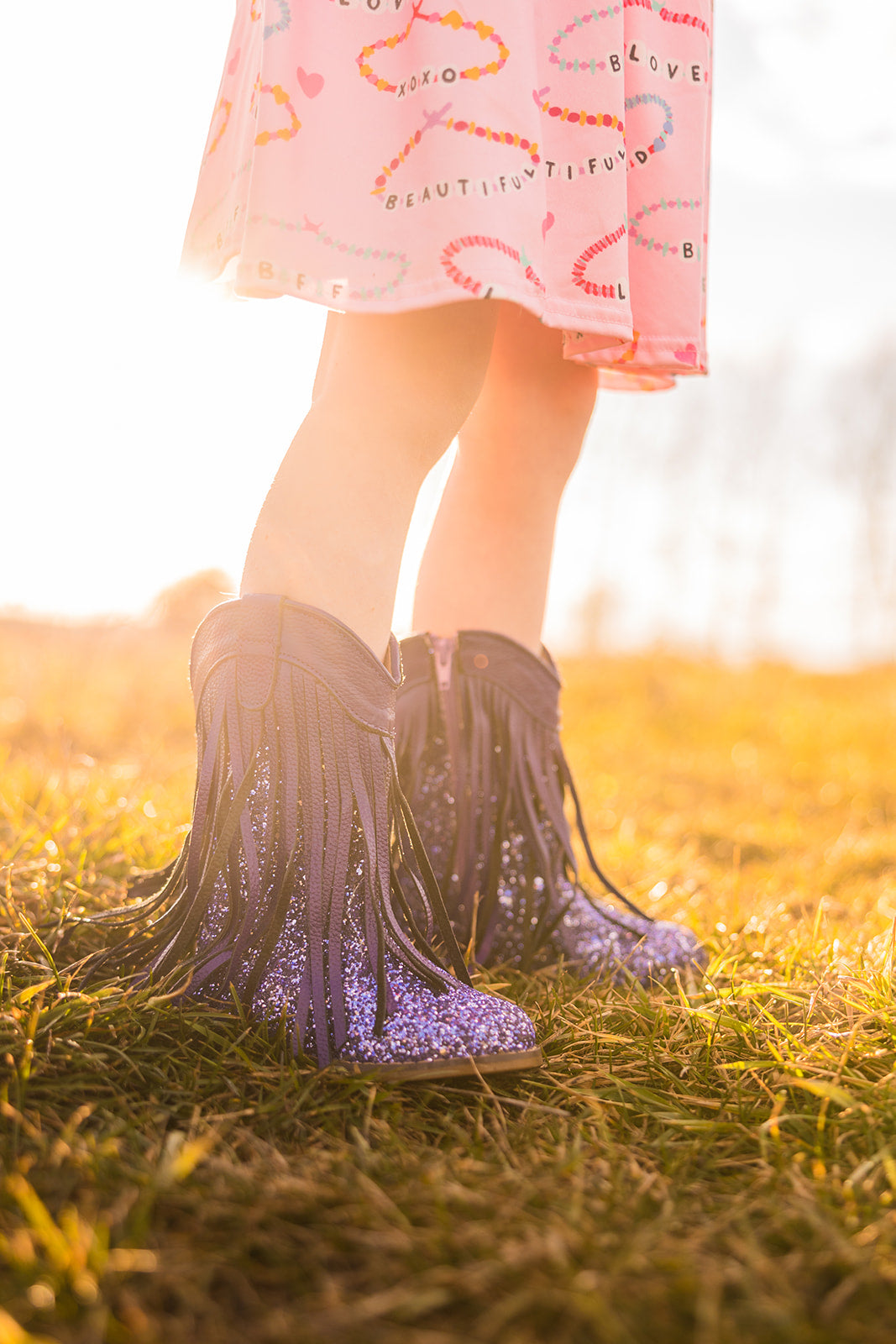 [Purple Glitter] Fringe Cowboy Boots