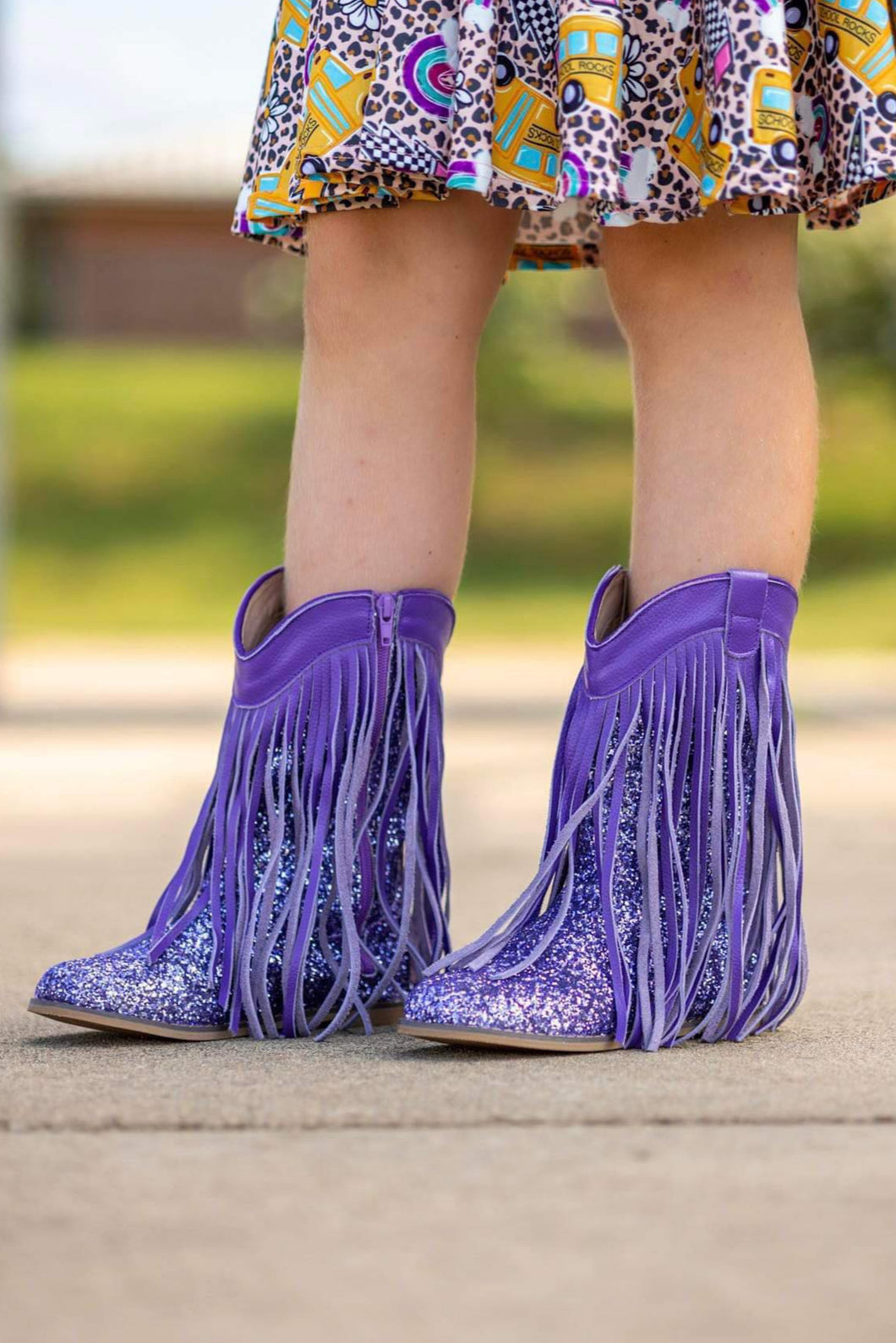 [Purple Glitter] Fringe Cowboy Boots