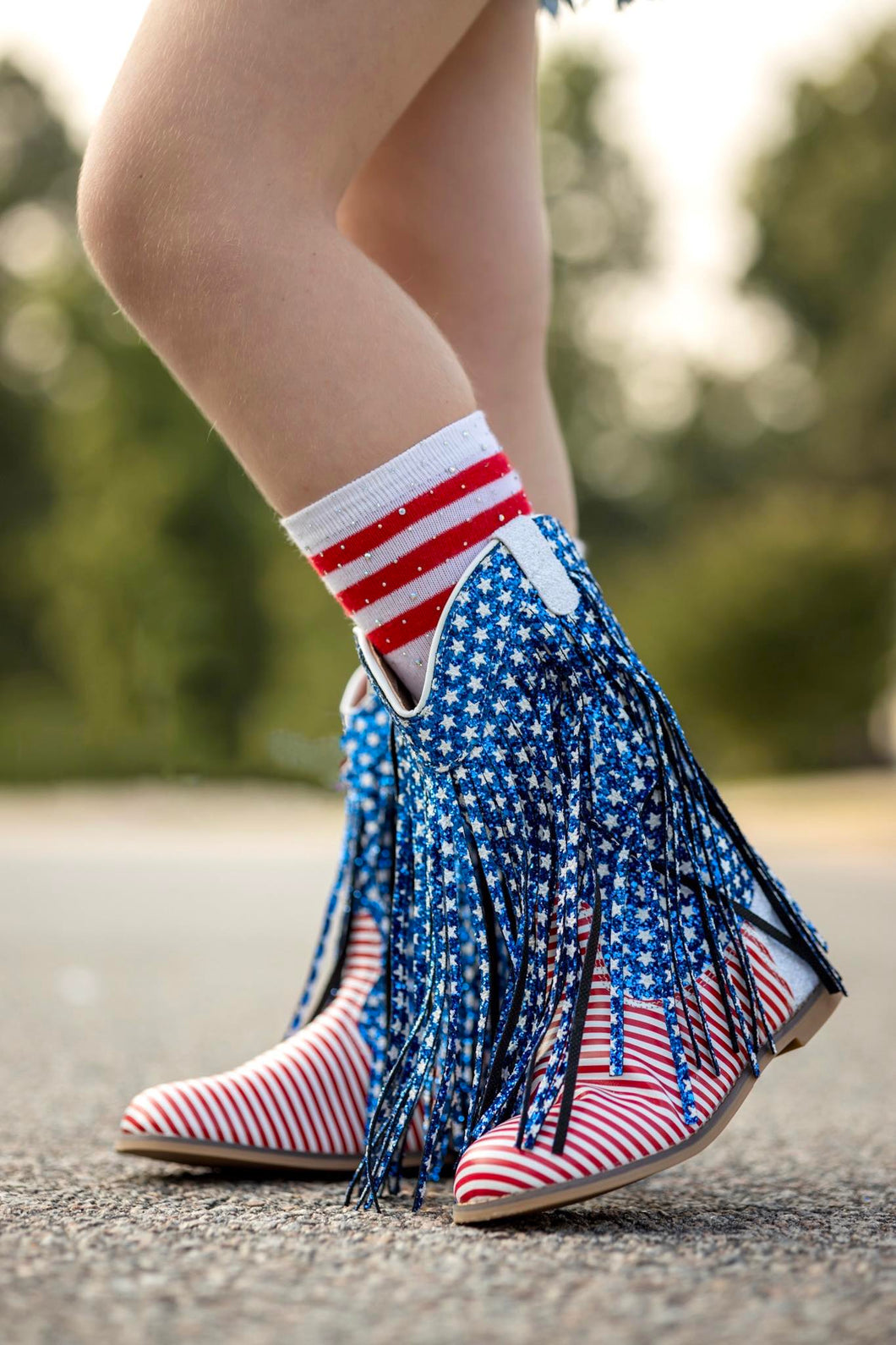 [Stars + Stripes] Fringe Cowboy Boots
