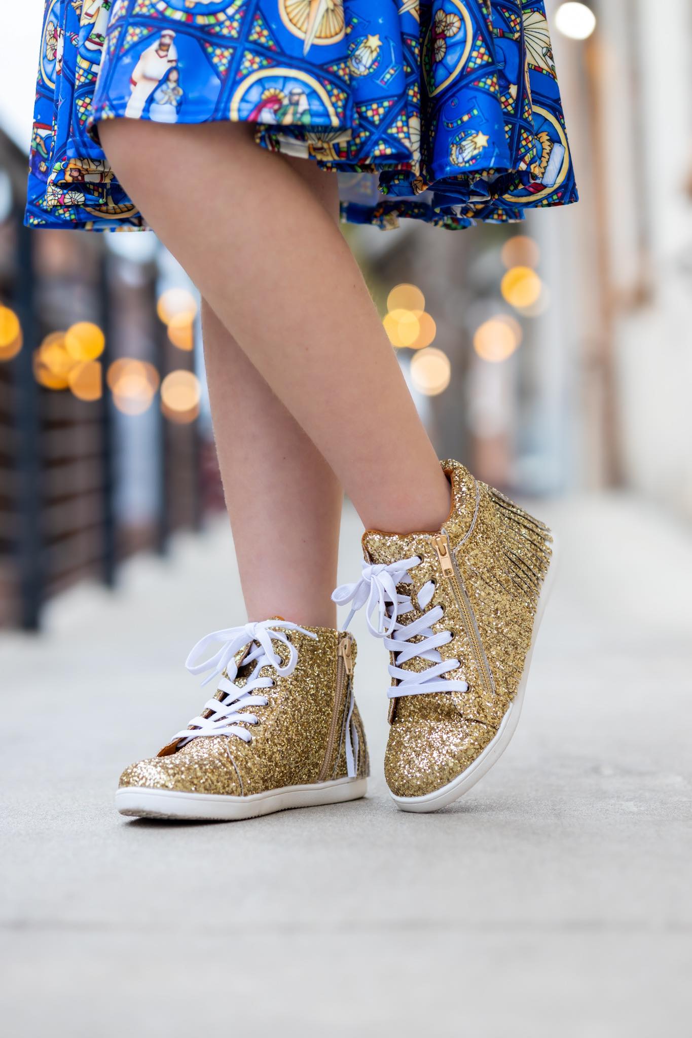 [Gold Glitter] Fringe High Top Tennies