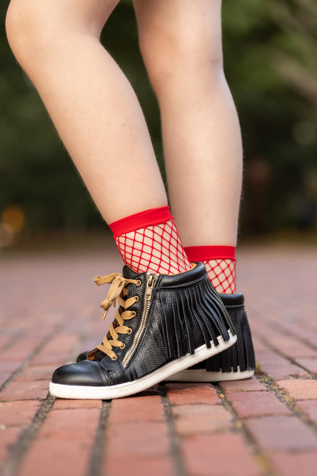 [Red] Fishnet Tall Socks