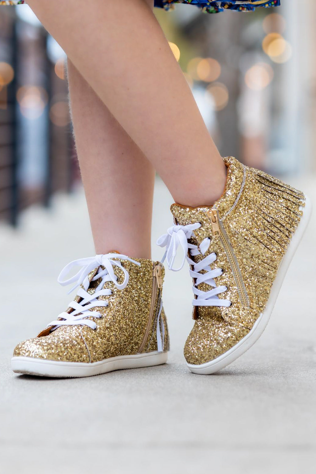 [Gold Glitter] Fringe High Top Tennies