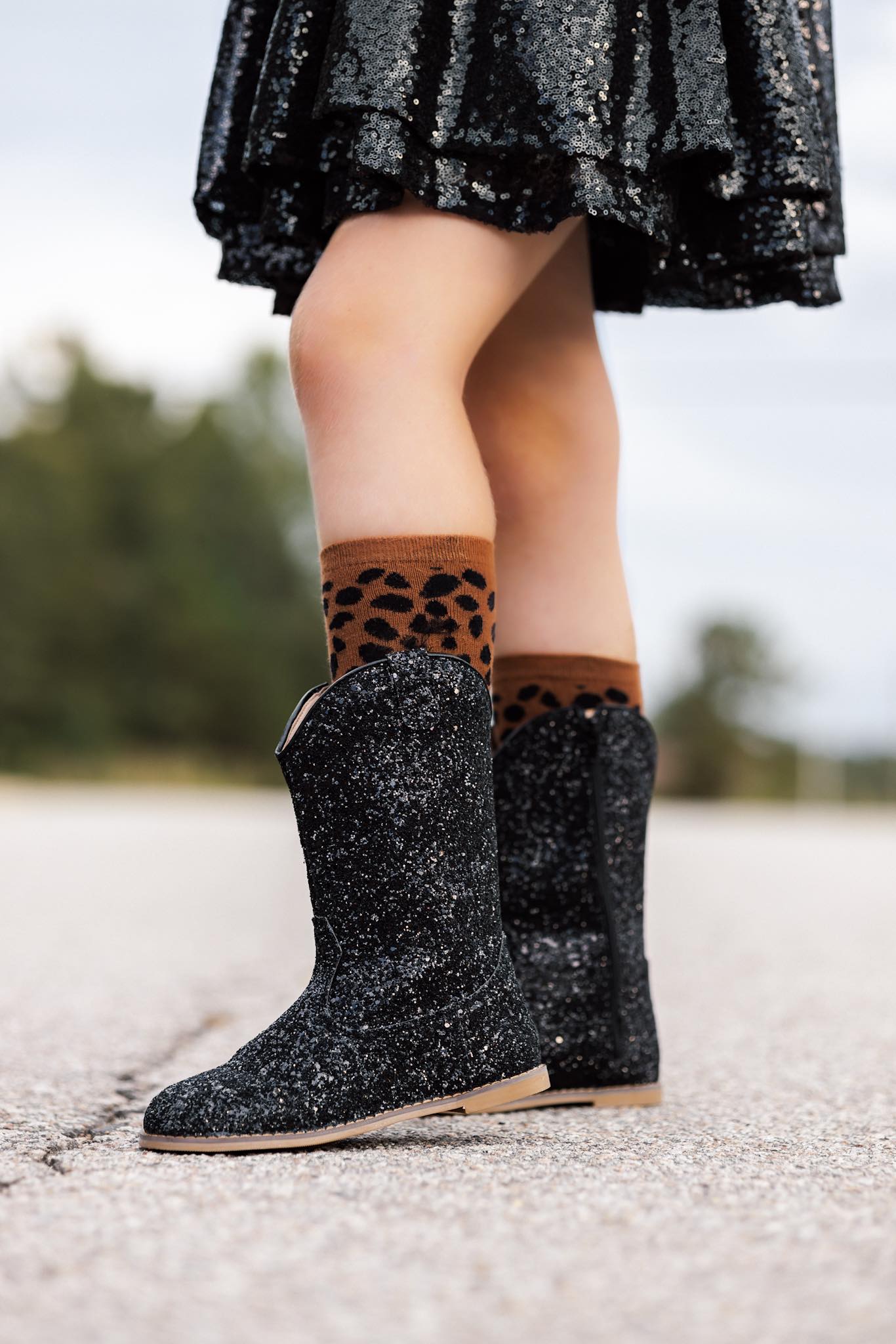 [Black Glitter] Cowboy Boots