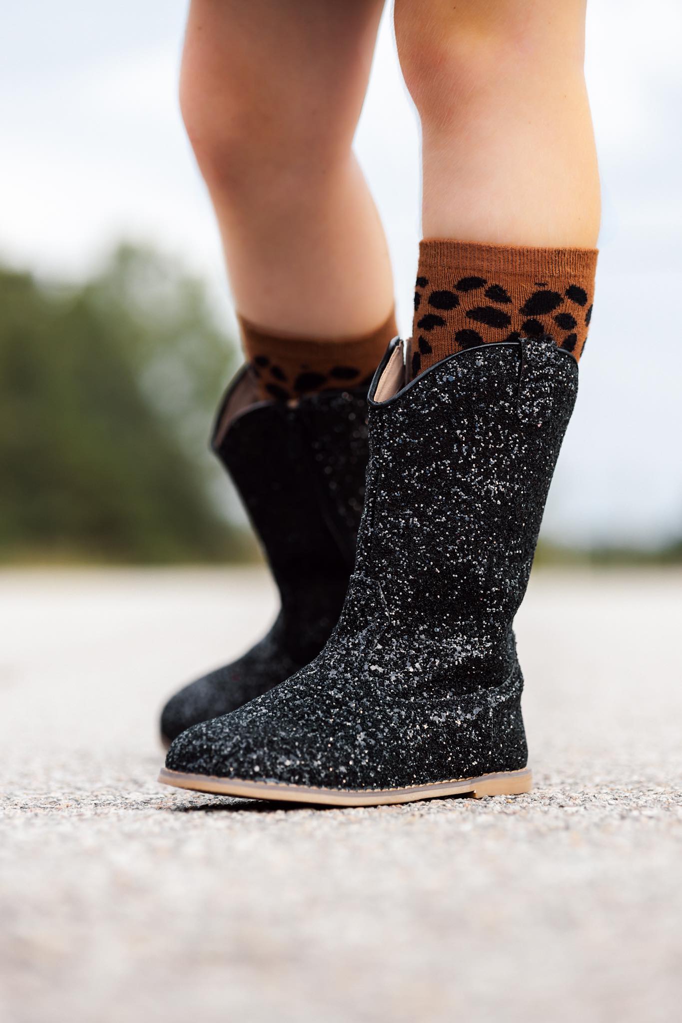 [Black Glitter] Cowboy Boots