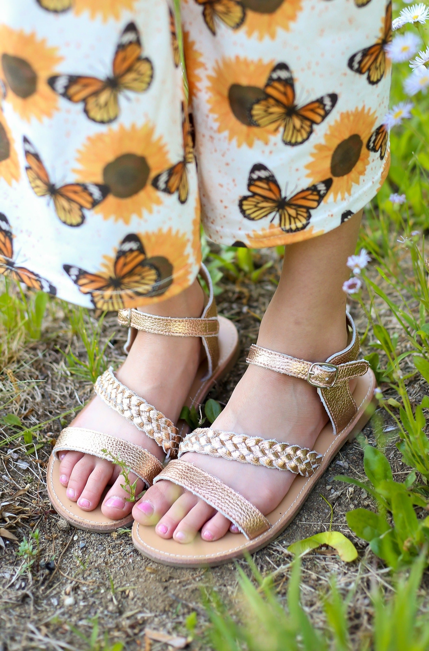 [Rose Gold] Slanted Braid Sandals