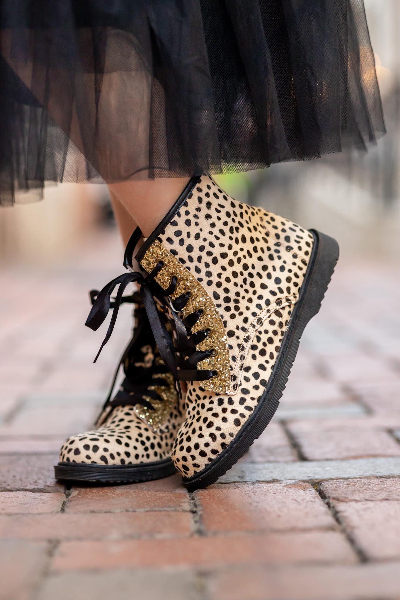 [Cheetah + Glitter] Combat Boots
