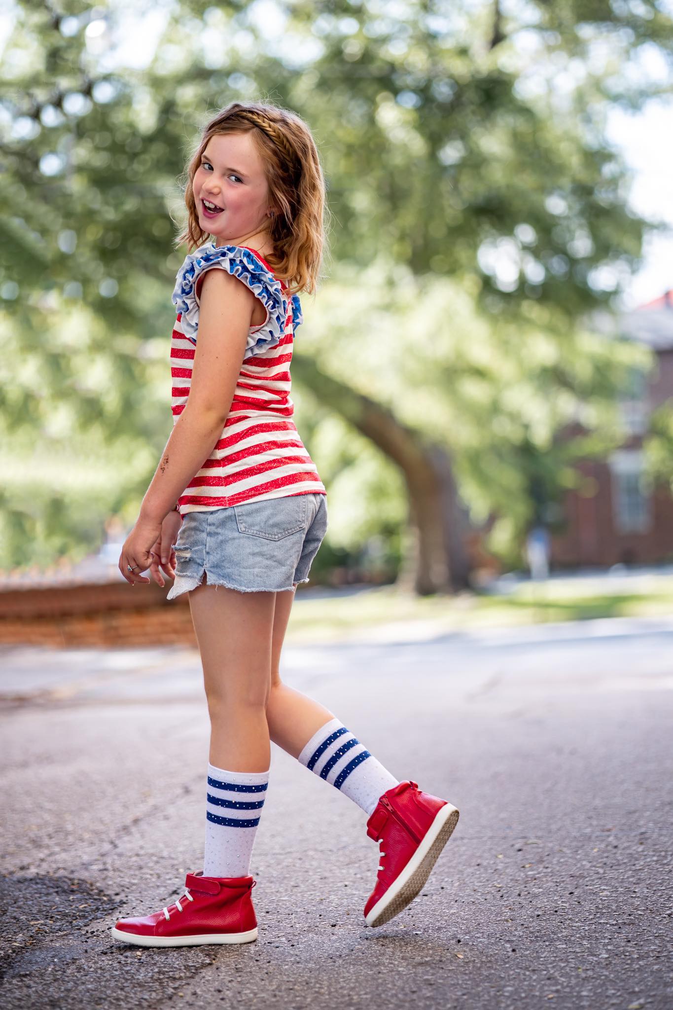 [Red Stripes w/ Blue Stars] Ruffle Tank