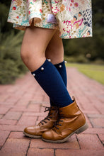 Load image into Gallery viewer, [Navy w/ Pearls] Tall Socks
