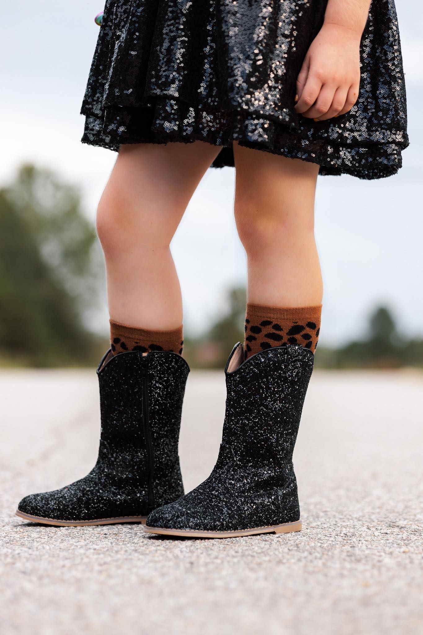 [Black Glitter] Cowboy Boots