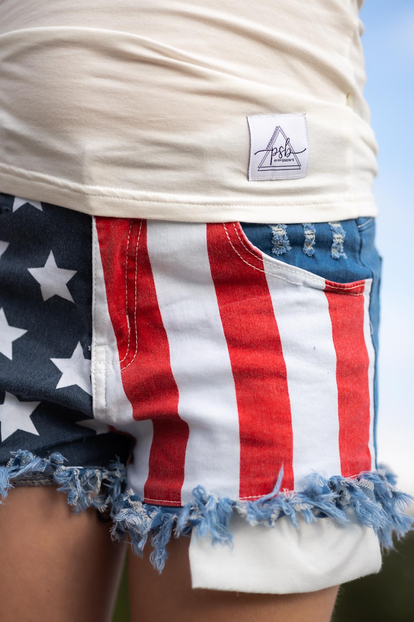 [Stars + Stripes] Frayed Denim Shorts