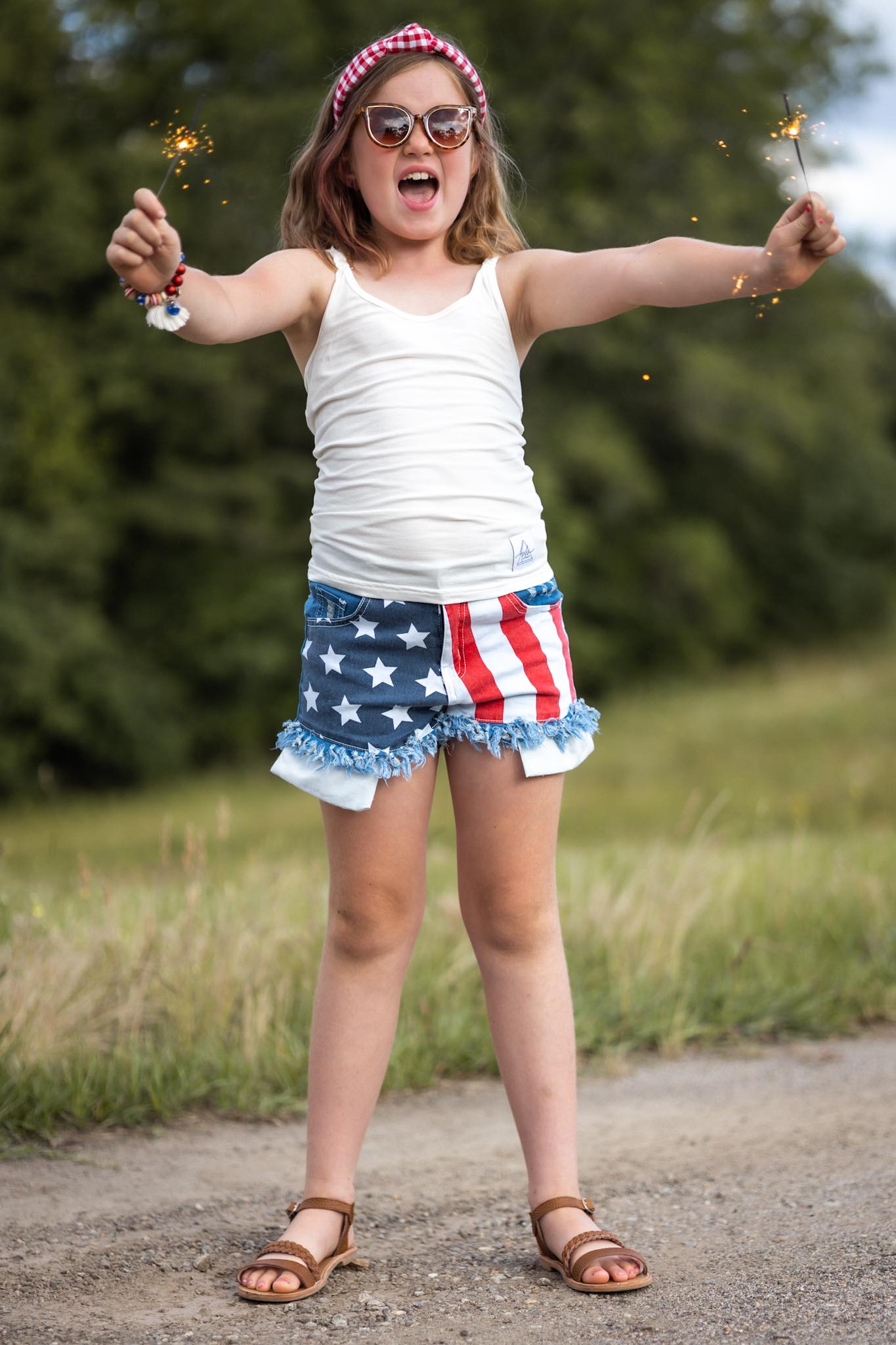 [Stars + Stripes] Frayed Denim Shorts