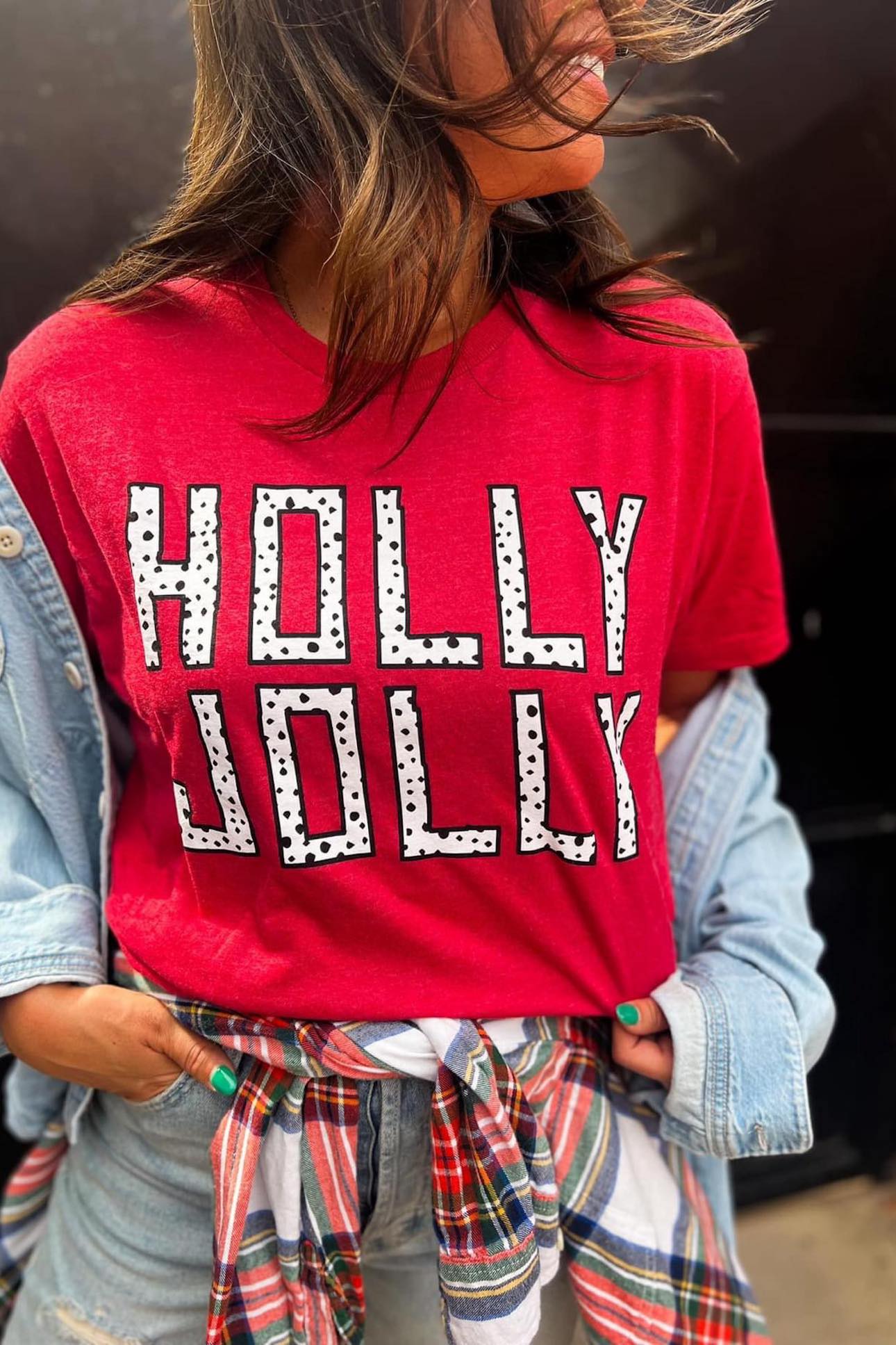 [Holly Jolly] Spotted Tee Shirt in Heather Red