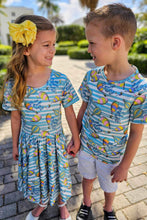 Load image into Gallery viewer, [Oh, The Places You&#39;ll Go] Teal Stripe Twirl Dress
