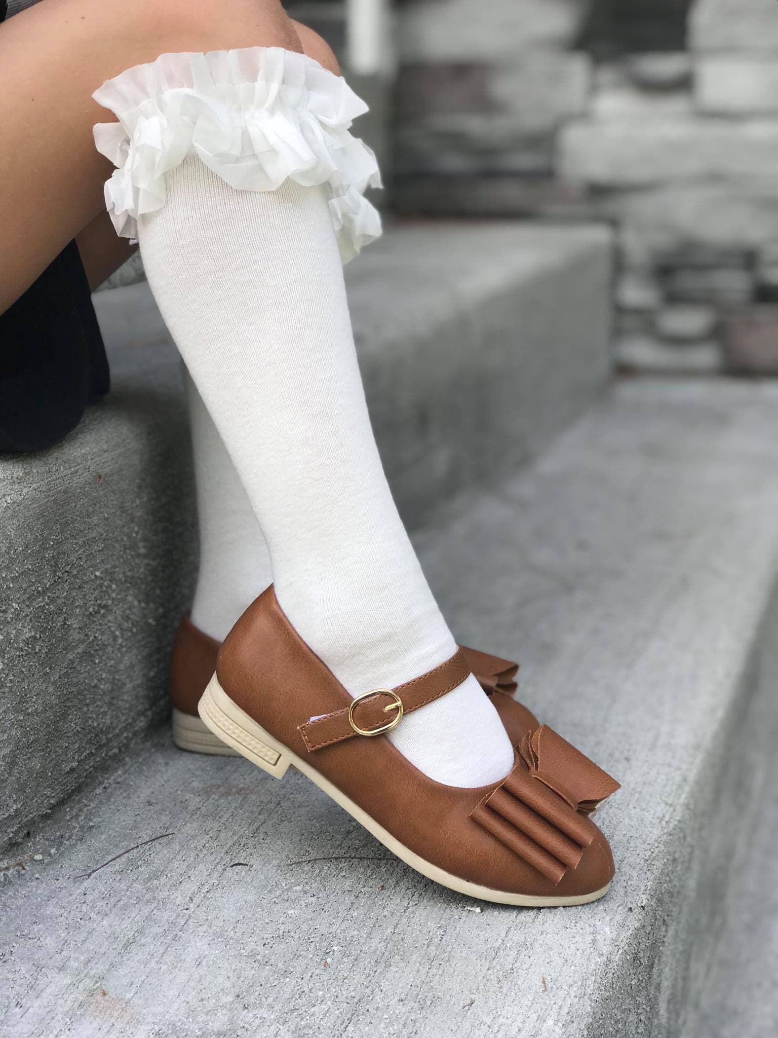 [Off White w/ Tulle Ruffle] Tall Socks