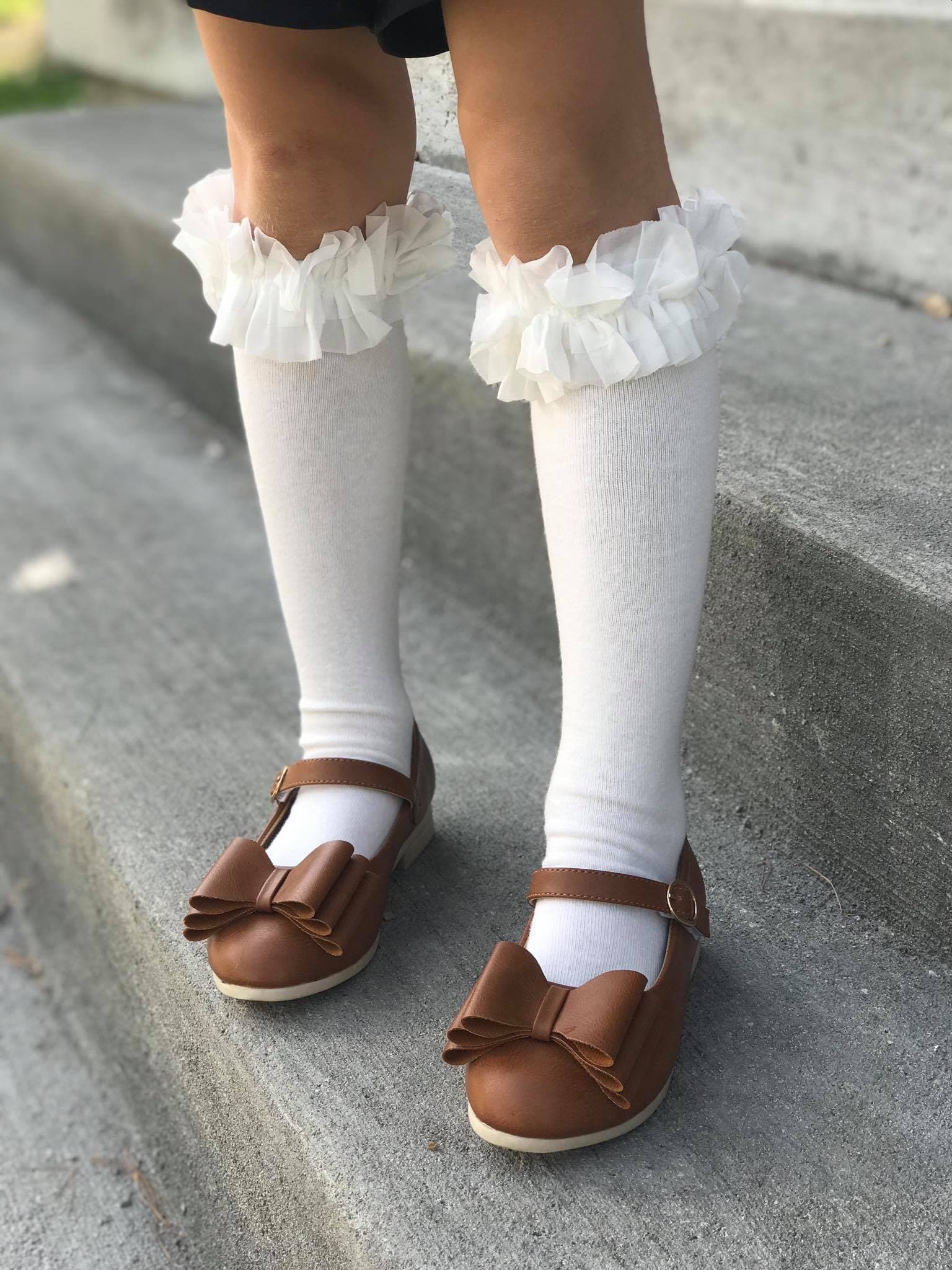 [Off White w/ Tulle Ruffle] Tall Socks