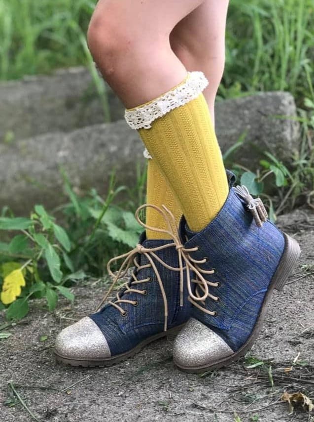 [Mustard w/ Cream Lace] Cable Knit Tall Socks