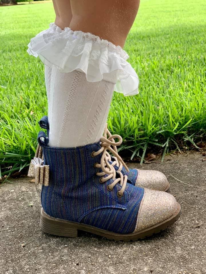 [Rainbow Denim + Gold Glitter Toe] Boots