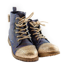 Load image into Gallery viewer, [Rainbow Denim + Gold Glitter Toe] Boots
