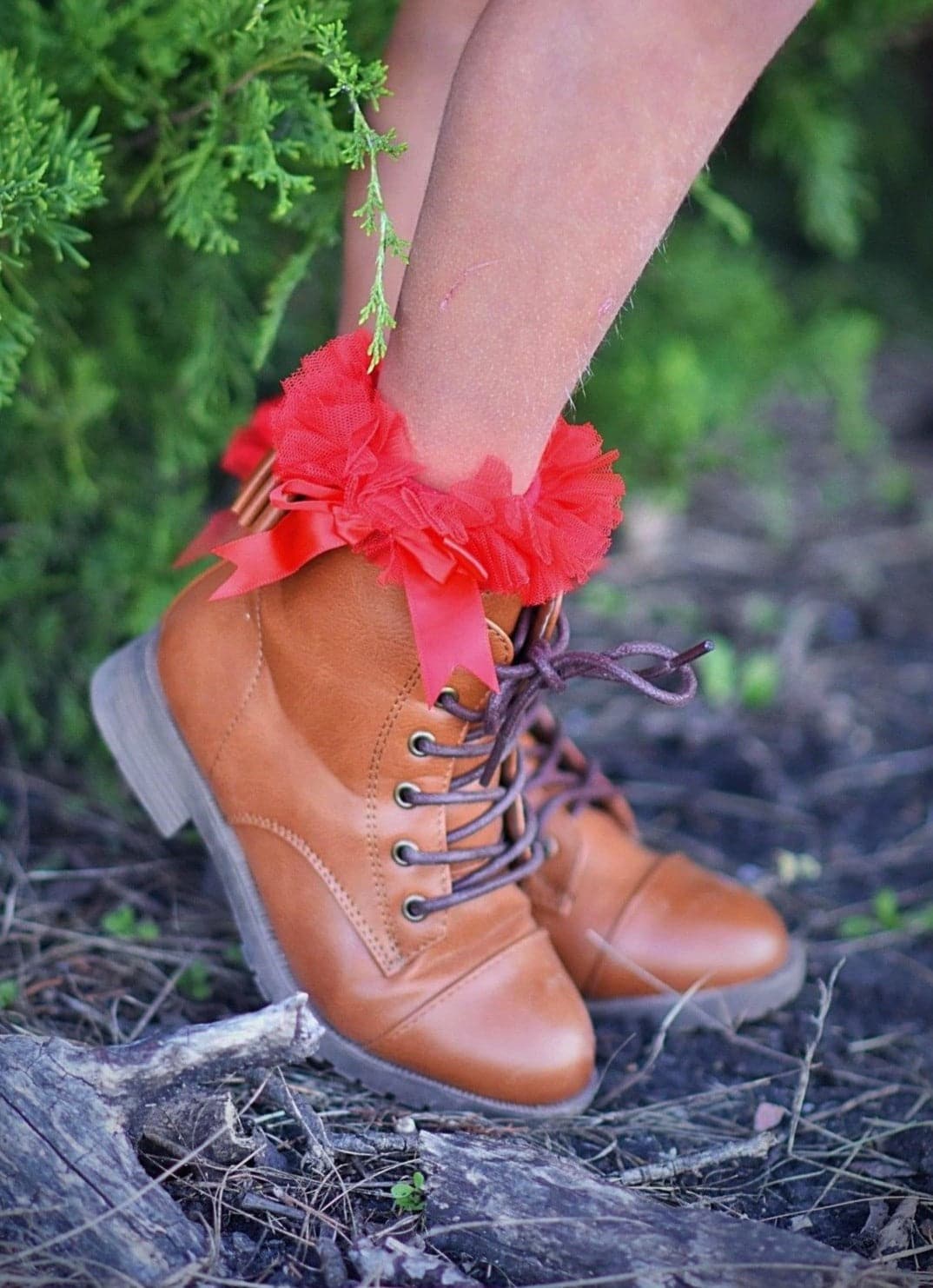[Red Tulle w/ Silk Bow] Socks