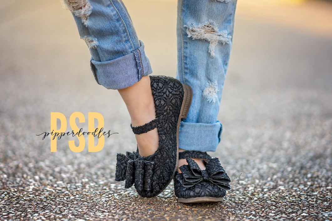 [Black Glitter Crochet] Bow Shoes