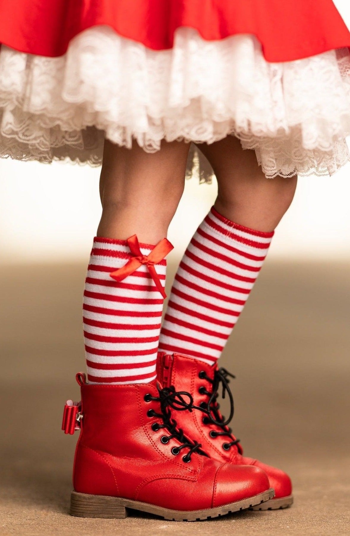 [Red + White Striped] Tall Socks