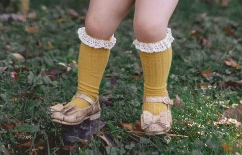 [Mustard w/ Cream Lace] Cable Knit Tall Socks