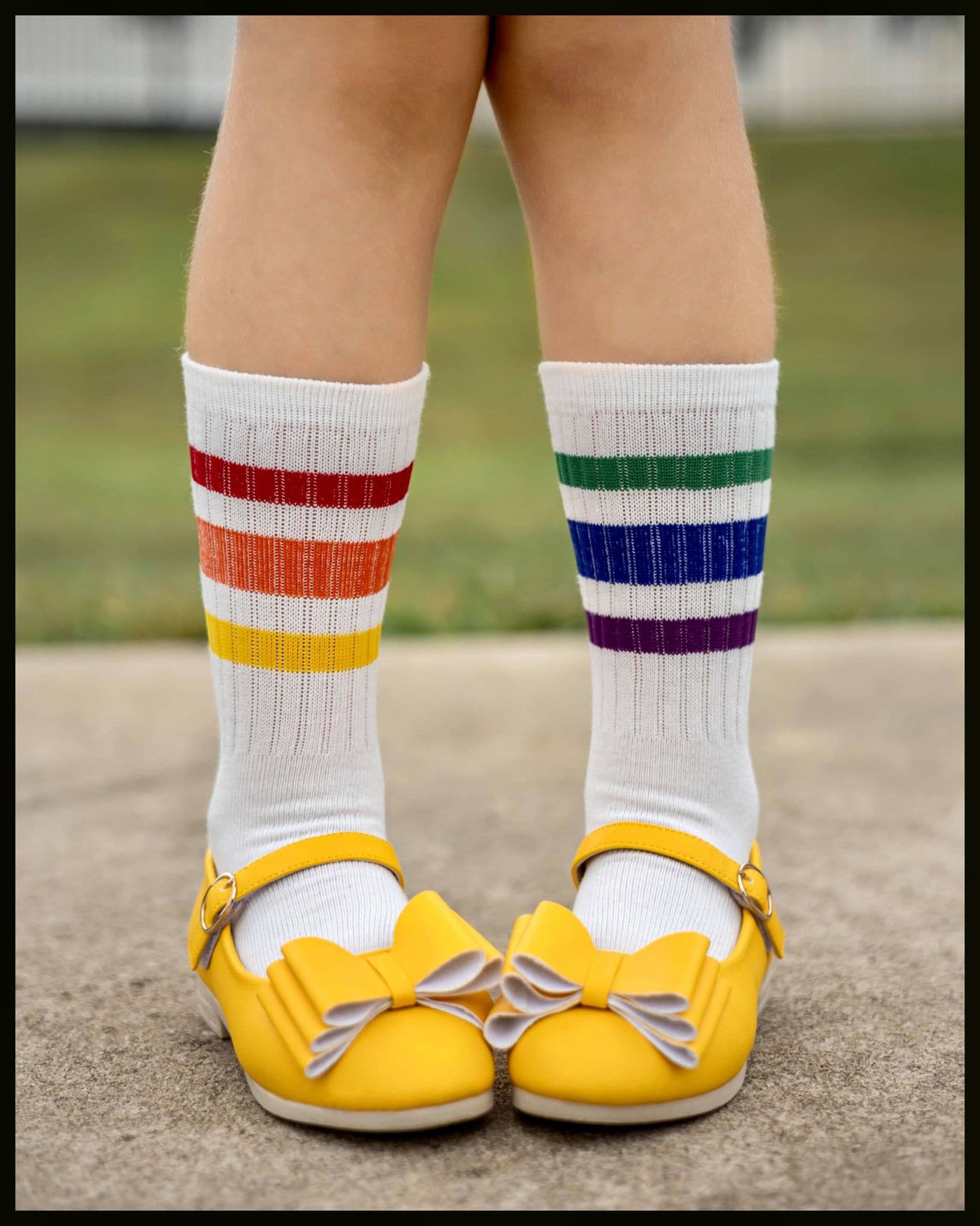 [White + Rainbow Stripe] Baseball Socks