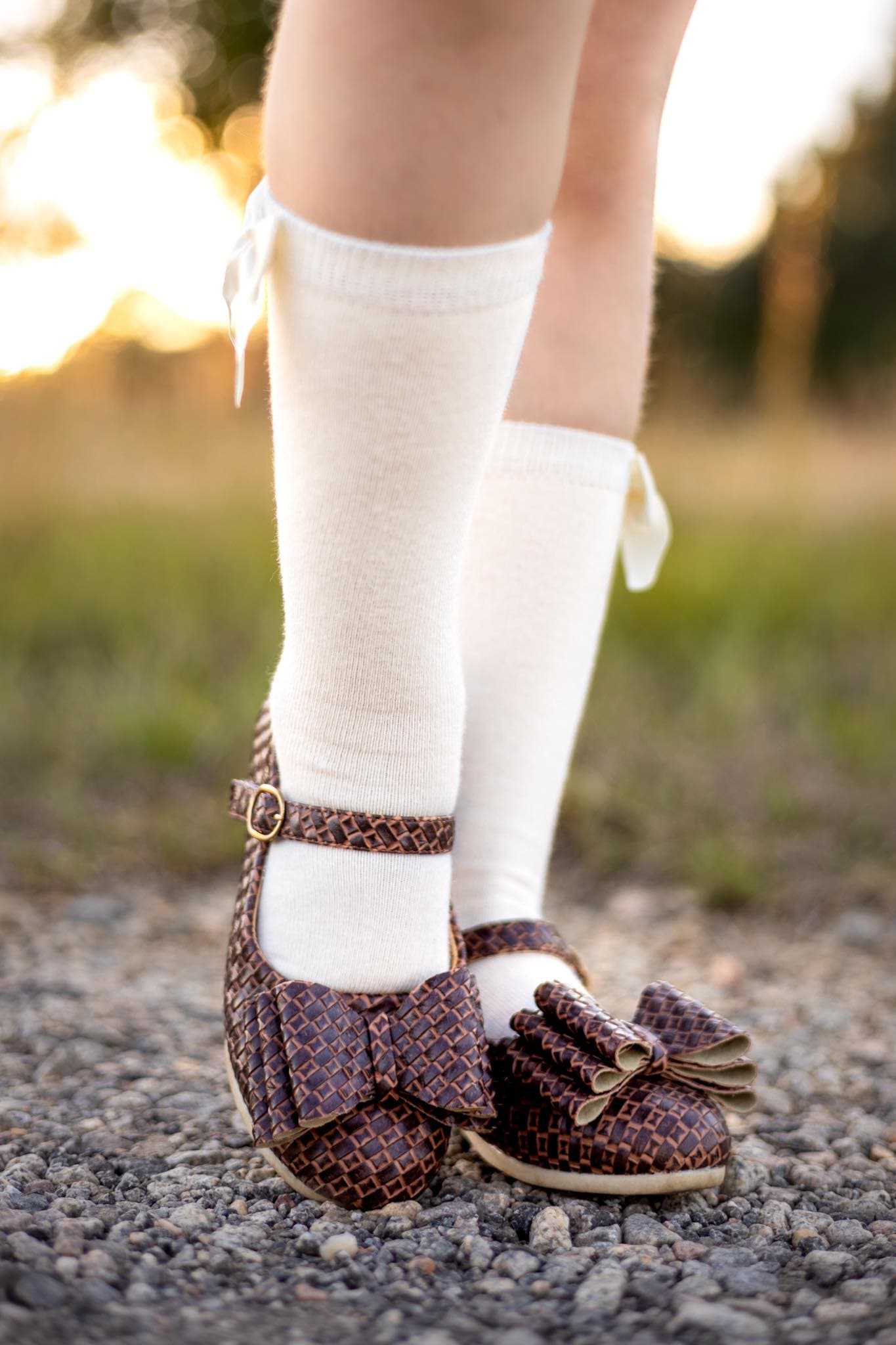 [Brown Basket Weave] Bow Shoes