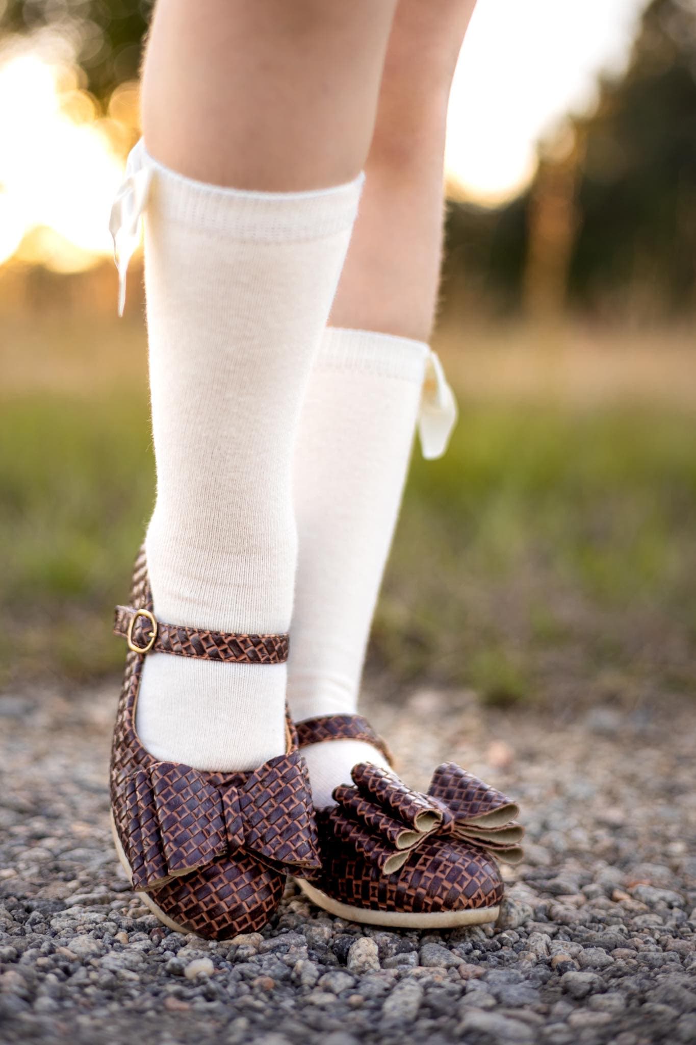[Brown Basket Weave] Bow Shoes