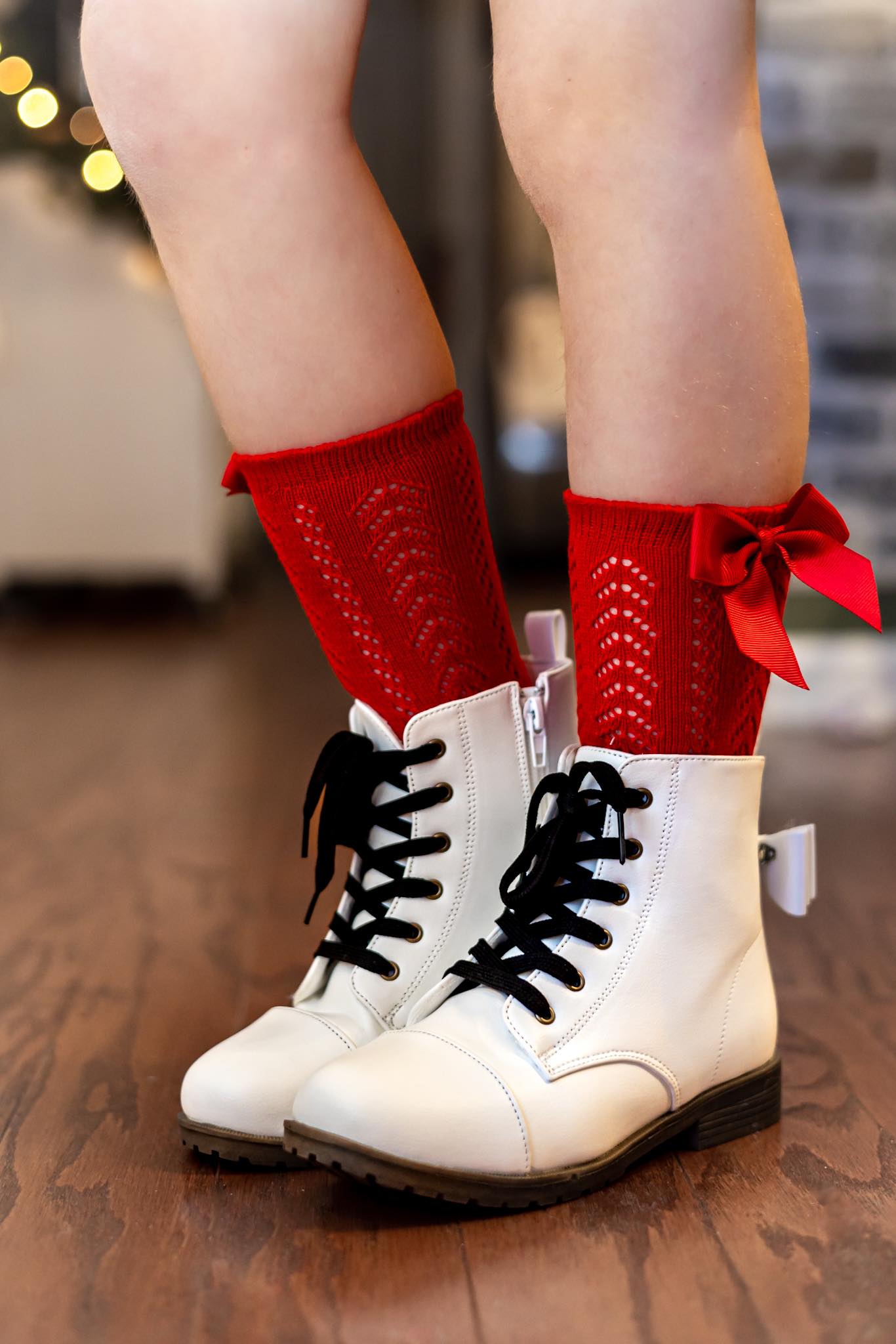 [Red Crochet w/ Bow] Tall Socks