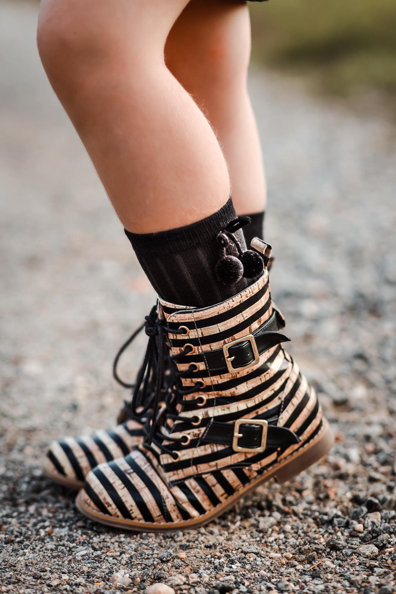 [Black w/ Pom Poms] Tall Socks