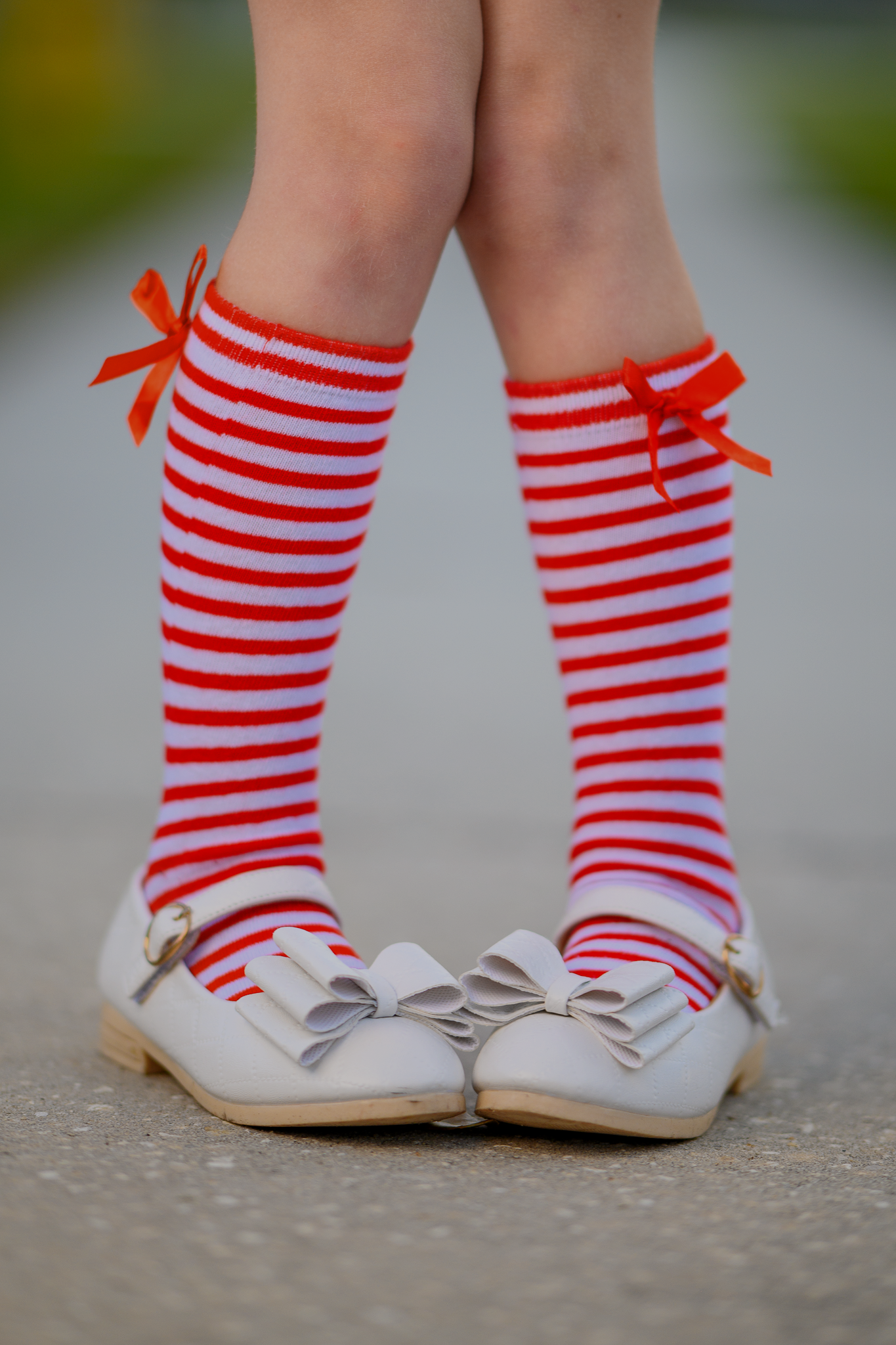 [Red + White Striped] Tall Socks