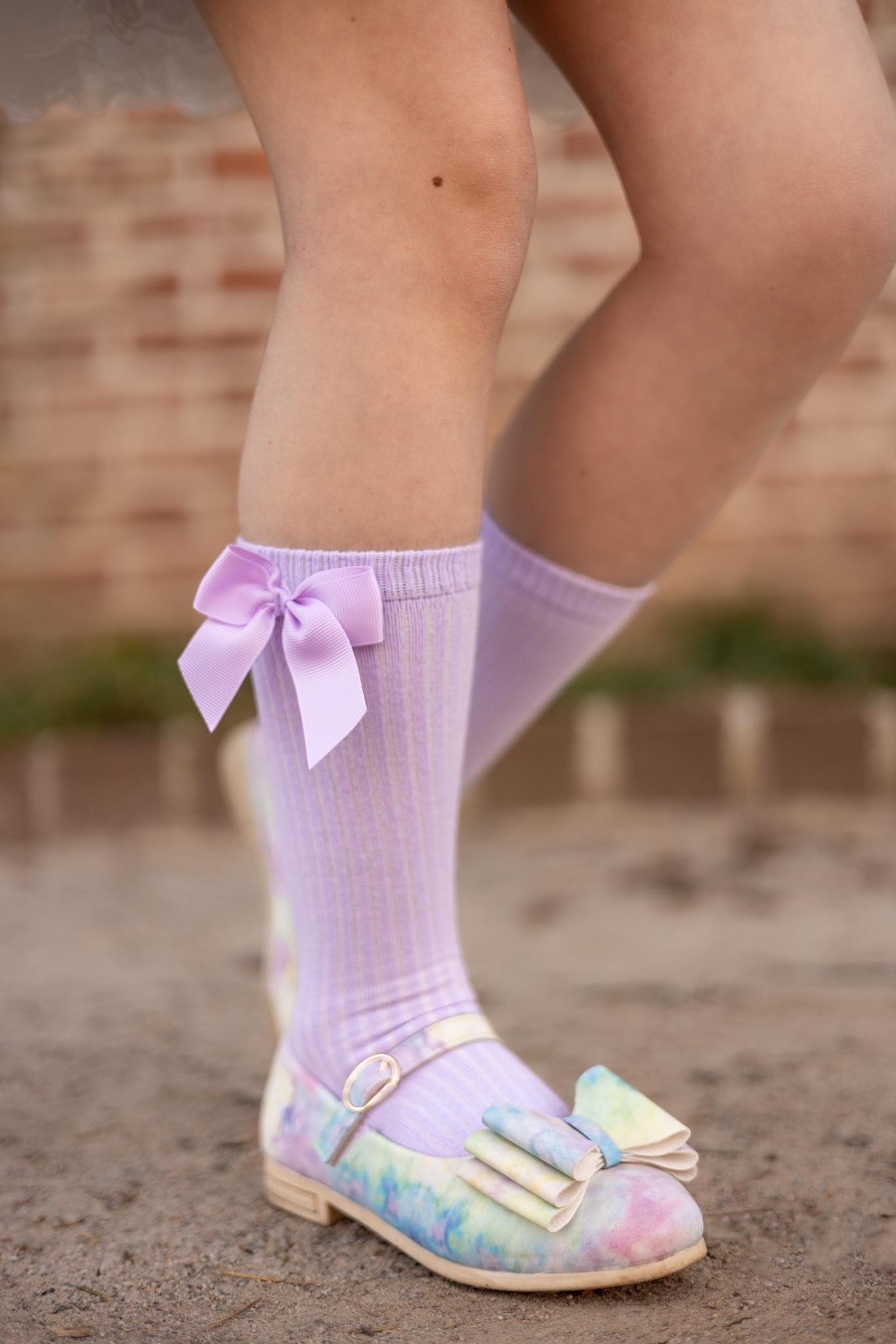 [Lavender w/ Satin Bow] Tall Socks
