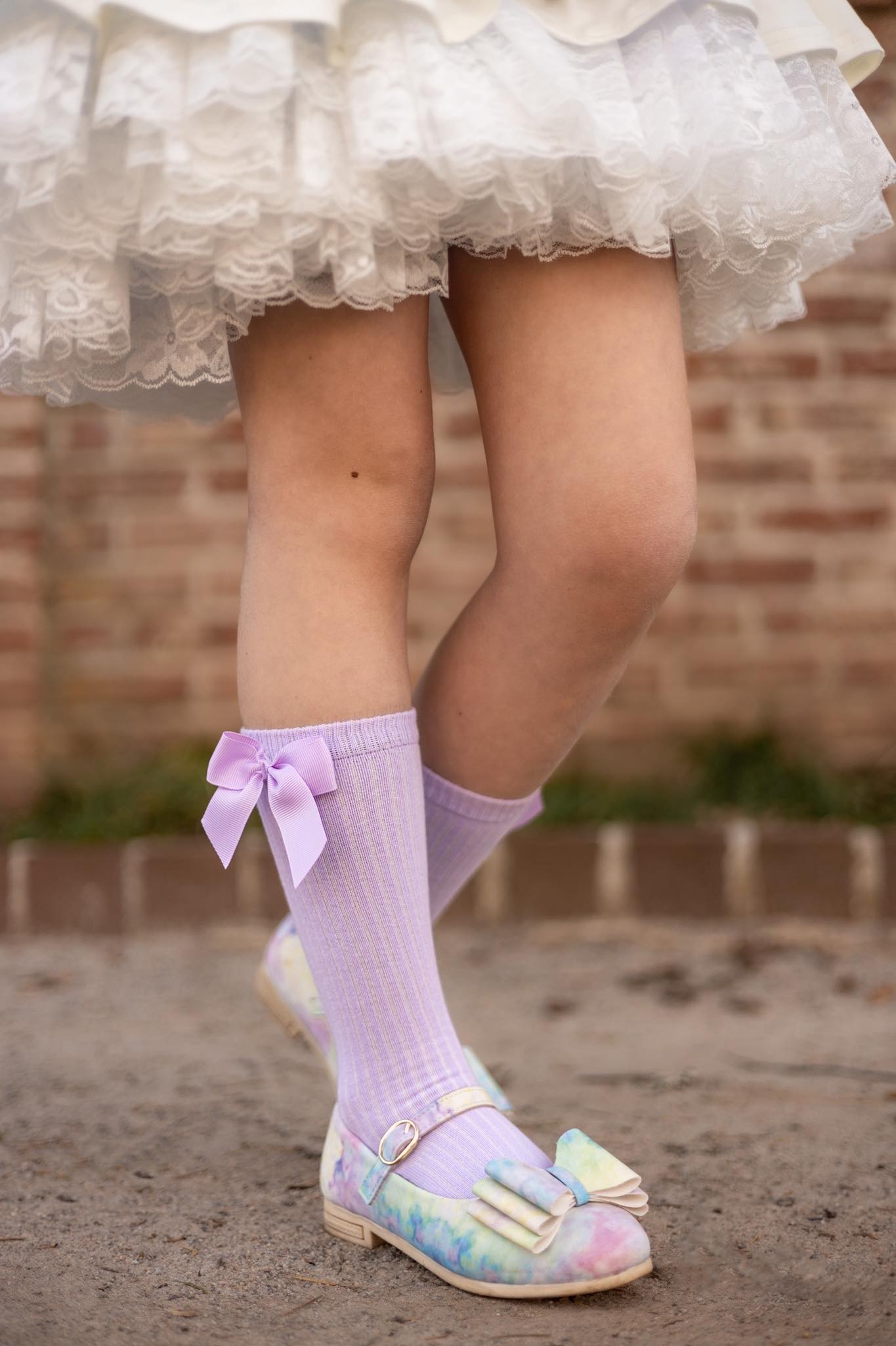 [Lavender w/ Satin Bow] Tall Socks