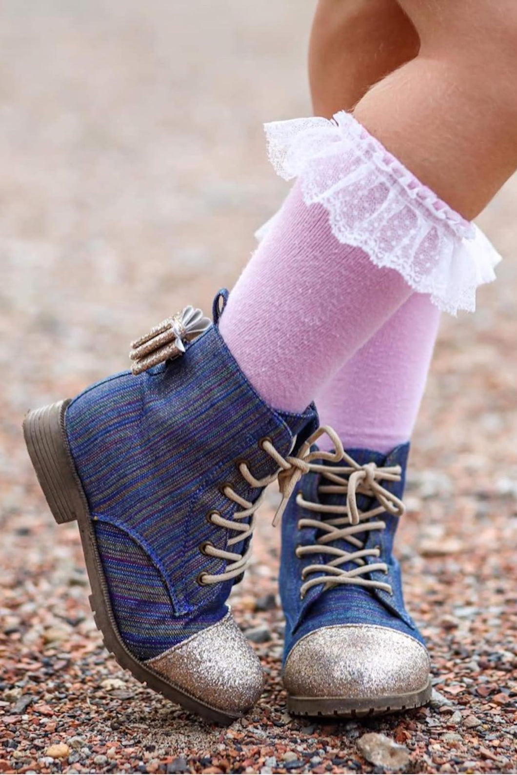 [Rainbow Denim + Gold Glitter Toe] Boots